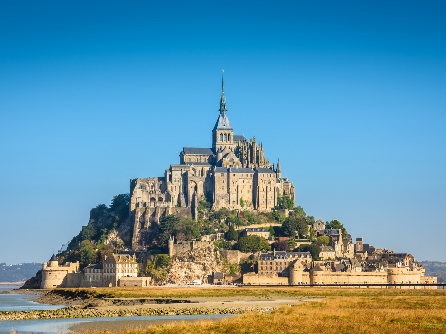 Mont Saint-Michel abbey summer picture yellow grass Mont Saint-Michel Visit Mont Saint-Michel